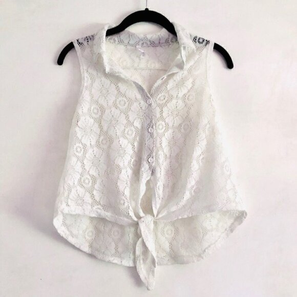 Nella Fantasia Tank Top S Knit Mesh Front Tie White Coverup Vacation Trip Swim - Picture 1 of 9